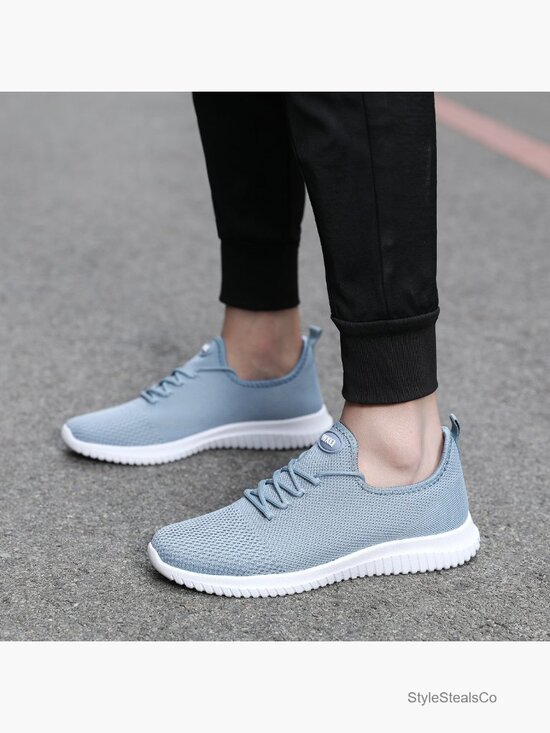 Men\'s Slip-On Knit Sneakers Lightweight Breathable Walking Shoes Lace-Up Gym
